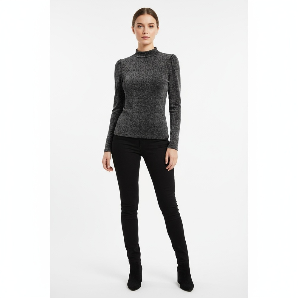 Haute Monde Women's Black Shimmer Mock Neck Keyhole Long Sleeve Top Size‎ Small